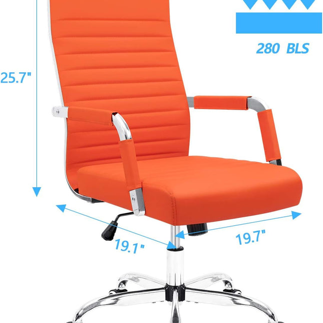 Orange Ribbed Leather Office Desk Chair Adjustable Height