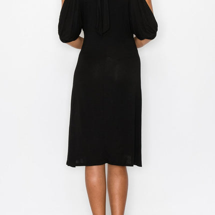 Open Shoulder Sexy Back Dress - Black
