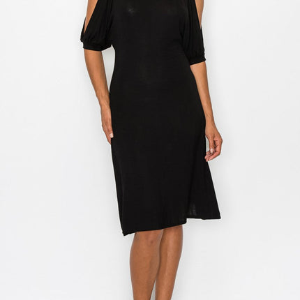 Open Shoulder Sexy Back Dress - Black