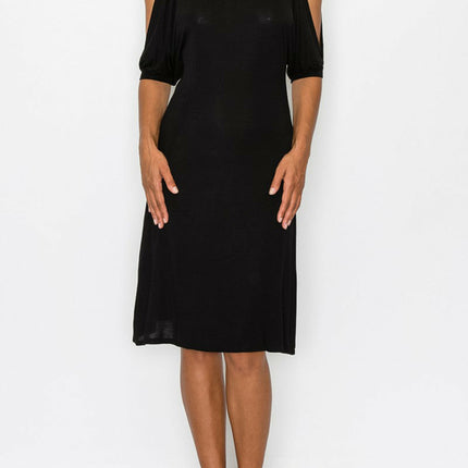 Open Shoulder Sexy Back Dress - Black