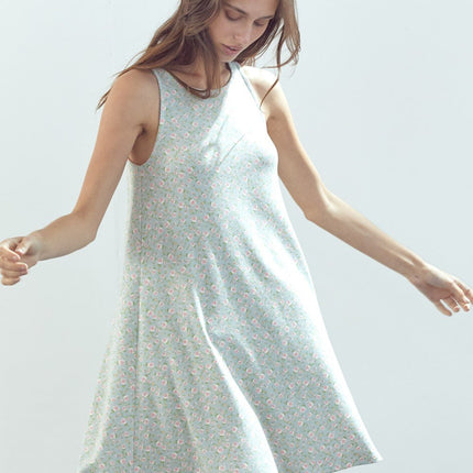 A Line Sleeveless Short Dress In Daisy Floral Knit