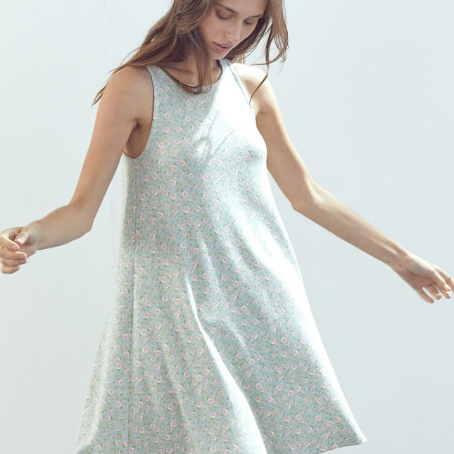 A Line Sleeveless Short Dress In Daisy Floral Knit