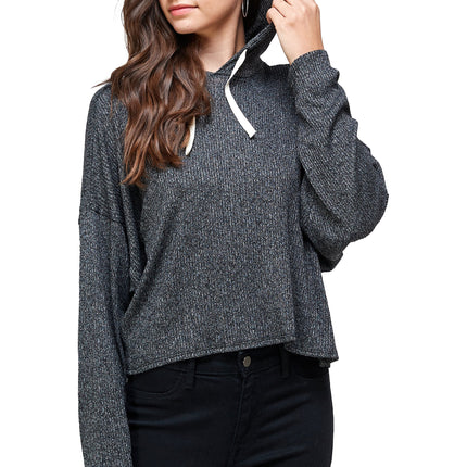 Brushed Two Tone Sweater Rib Hooded Top