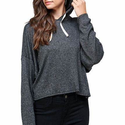 Brushed Two Tone Sweater Rib Hooded Top