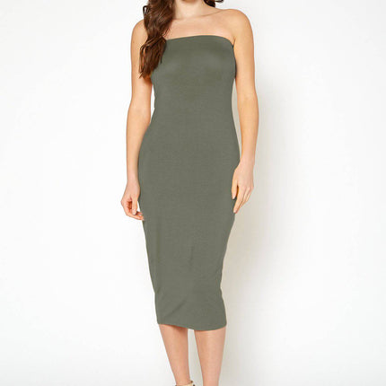 Women's Rayon Tube Top Bodycon Midi Dress
