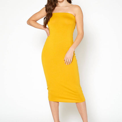 Women's Rayon Tube Top Bodycon Midi Dress