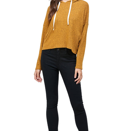 Brushed Two Tone Sweater Rib Hooded Top