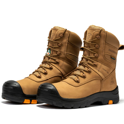 Rockrooster Beaufort Men's Brown 8 inch Waterproof Composite Toe Boot