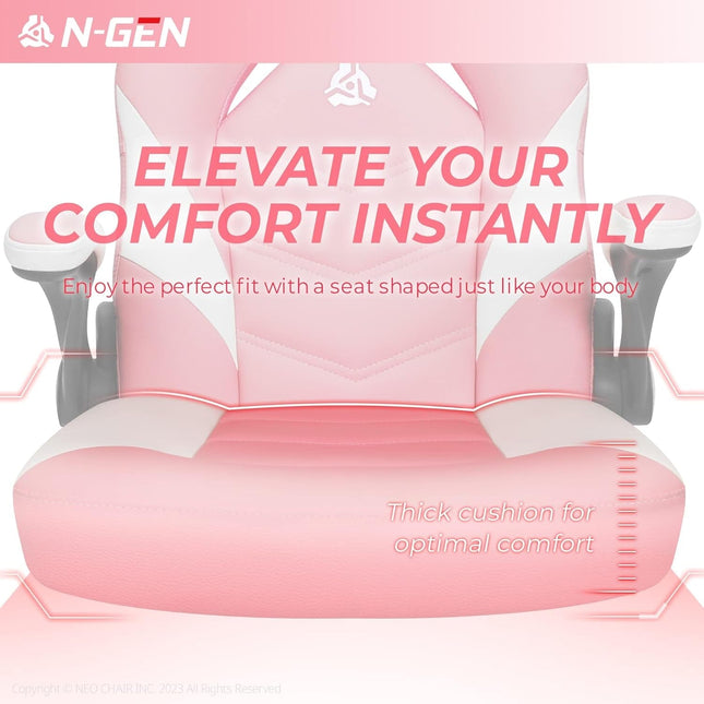 Pink Ergonomic Gaming Chair With Adjustable Lumbar Support