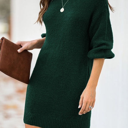 Mock Neck Lantern Sleeves Sweater Dress