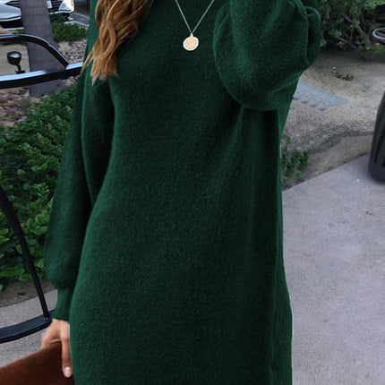 Mock Neck Lantern Sleeves Sweater Dress