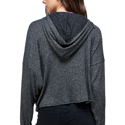 Brushed Two Tone Sweater Rib Hooded Top