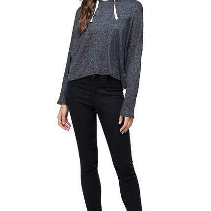 Brushed Two Tone Sweater Rib Hooded Top