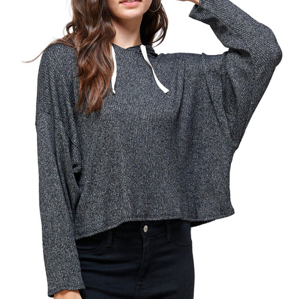 Brushed Two Tone Sweater Rib Hooded Top