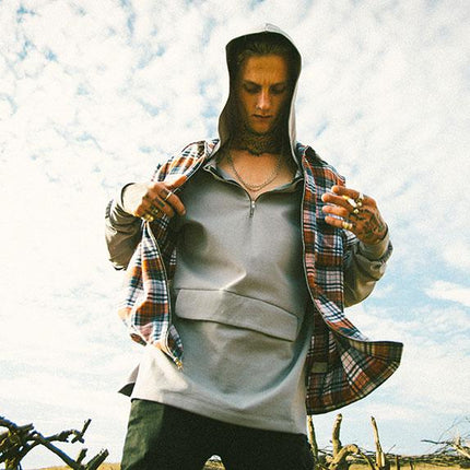 Mens Zip Up Flannel Short Sleeve Shirt S115