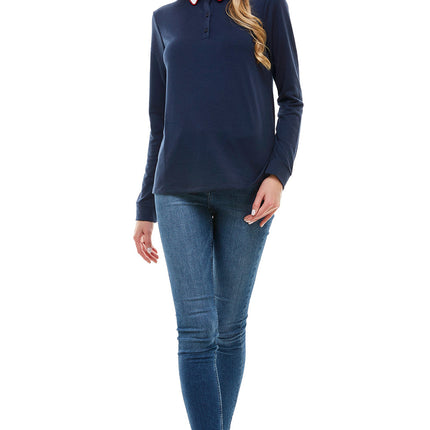 Women's Long Sleeve Polo Shirt with Contrast Collar
