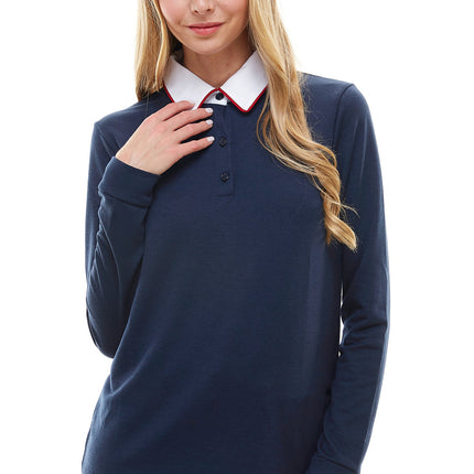 Women's Long Sleeve Polo Shirt with Contrast Collar