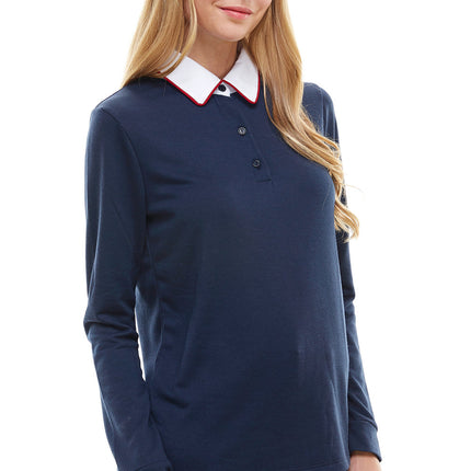 Women's Long Sleeve Polo Shirt with Contrast Collar