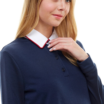 Women's Long Sleeve Polo Shirt with Contrast Collar