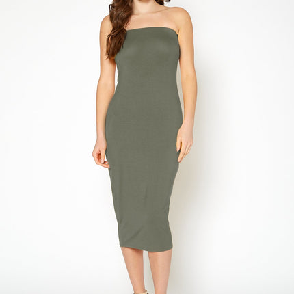 Women's Rayon Tube Top Bodycon Midi Dress