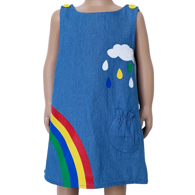 AL Limited Girls Blue Chambray Rainbow Overall Dress Size 7
