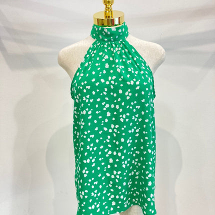 Halter Neck Sleeveless Top with Abstract Print