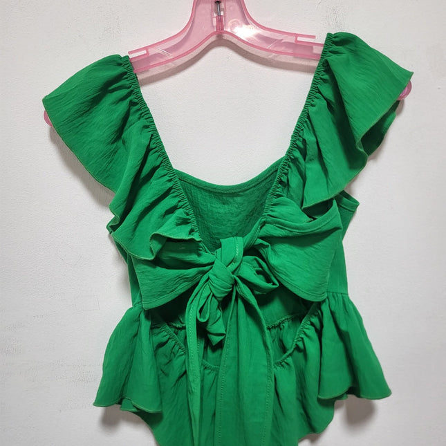 Ruffled Sleeve Square Neck Peplum Top