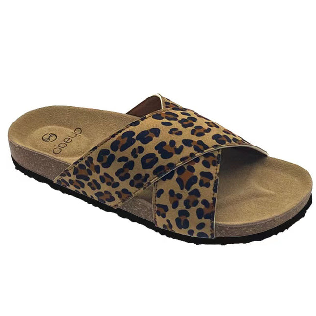 Sobeyo Women's Classic Criss-Cross Comfort Sandals Cork Leopard