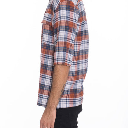 Mens Zip Up Flannel Short Sleeve Shirt S115