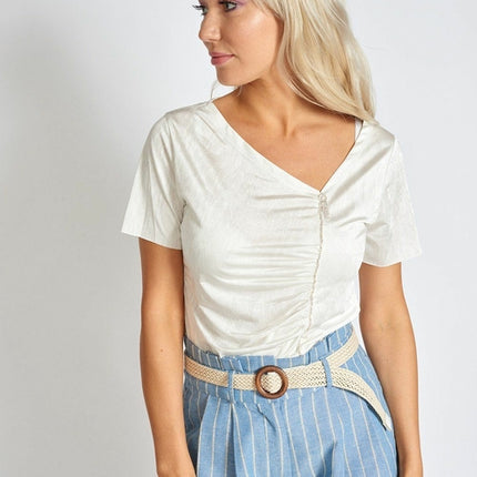 Crystal Zip Asymmetric V-Neck Viscose Top