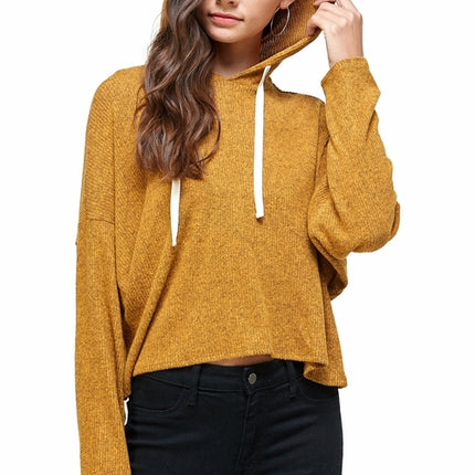 Brushed Two Tone Sweater Rib Hooded Top