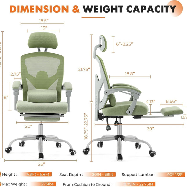 Green Ergonomic High Back Mesh Office Chair Lumbar Support
