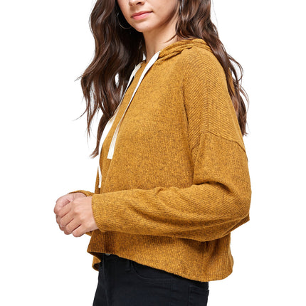 Brushed Two Tone Sweater Rib Hooded Top