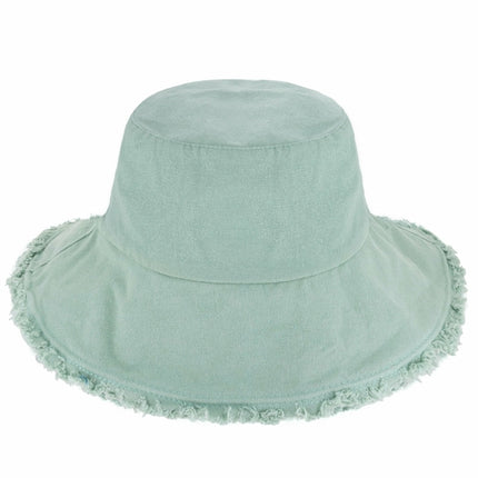 Wide Brim Frayed Bucket Hat for Summer – 100% Cotton