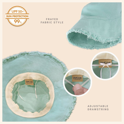 Wide Brim Frayed Bucket Hat for Summer – 100% Cotton