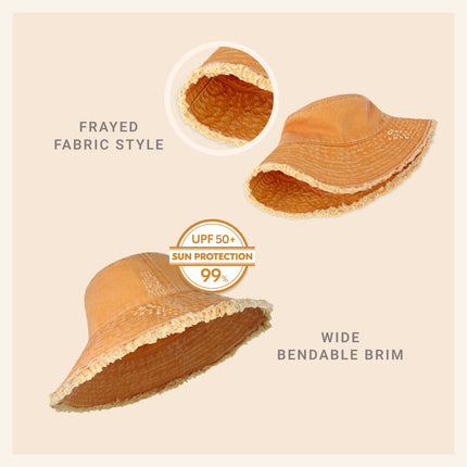 Wide Brim Frayed Bucket Hat for Summer – 100% Cotton