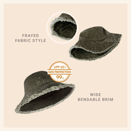 Wide Brim Frayed Bucket Hat for Summer – 100% Cotton