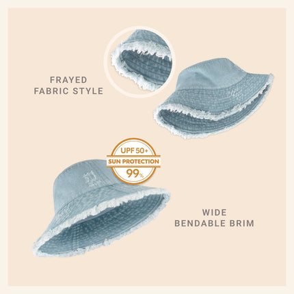 Wide Brim Frayed Bucket Hat for Summer – 100% Cotton