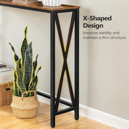 Rustic Brown Sofa Table With Power Outlet And USB Ports