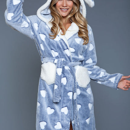 Plush Heart Tie-Waist Robe