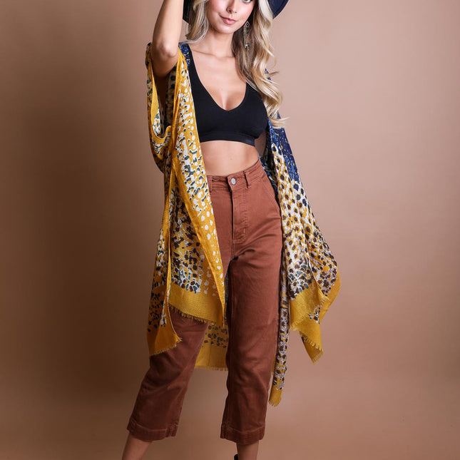 Vibrant Multicolor Frayed Kimono