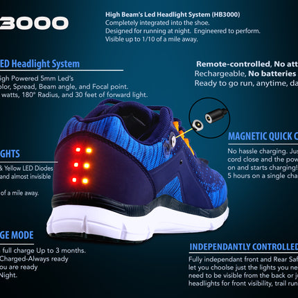 Men's Night Runner Shoes With Built-in Safety Lights by High Beams