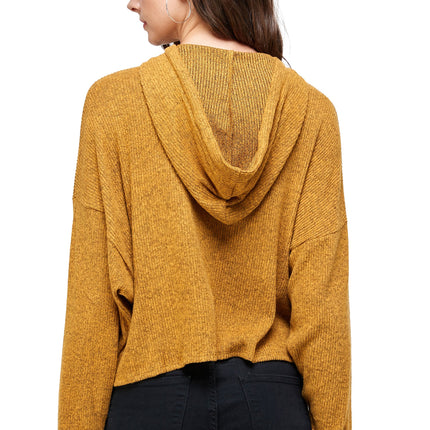 Brushed Two Tone Sweater Rib Hooded Top
