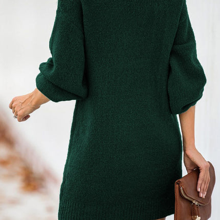 Mock Neck Lantern Sleeves Sweater Dress