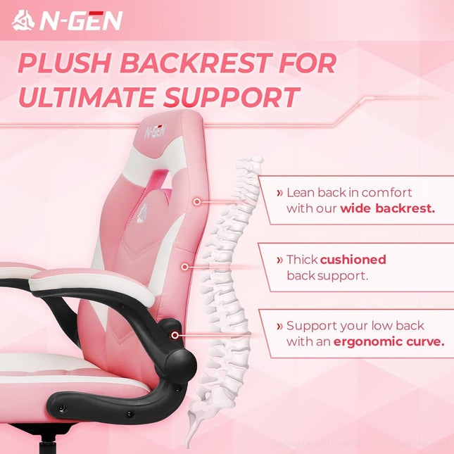 Pink Ergonomic Gaming Chair With Adjustable Lumbar Support