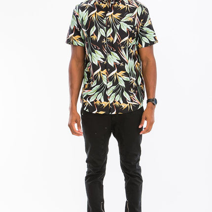 Leaf Print Hawaiian Button Down Shirt