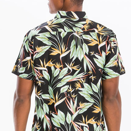 Leaf Print Hawaiian Button Down Shirt