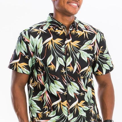 Leaf Print Hawaiian Button Down Shirt