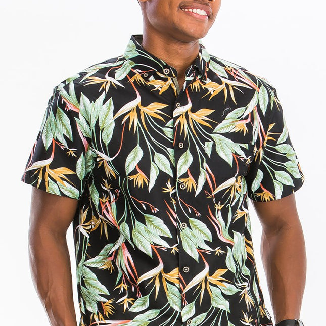 Leaf Print Hawaiian Button Down Shirt